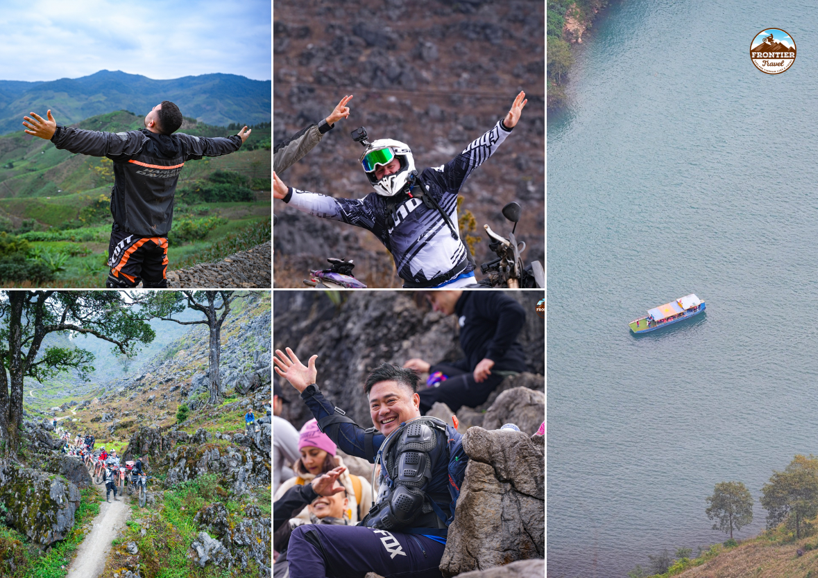 Premium big bike ride stopping at a scenic mountain viewpoint in Vietnam